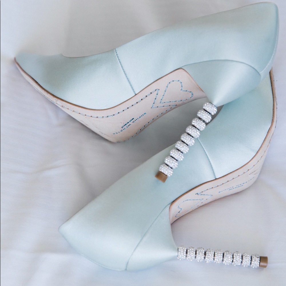 Sophia Webster ice blue bridal shoes